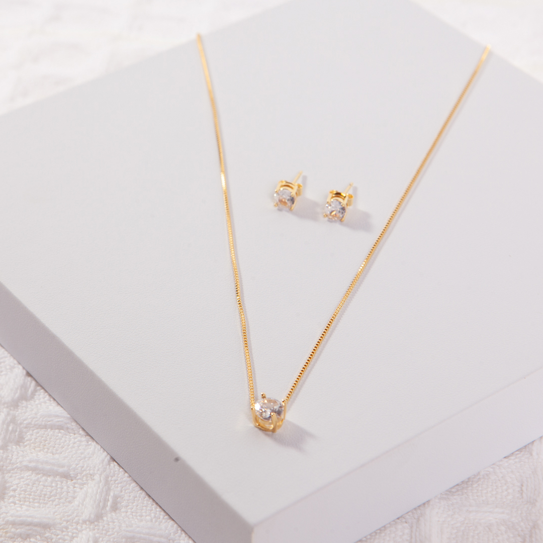 Conjunto colar e brinco ponto de luz
